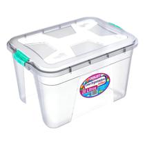 kit 2 Caixa Organizadora Transparente 20 Litros Com Tampa e Trava Empilhável Multiuso Plástico Casa
