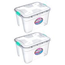 Kit 2 Caixa Organizadora Transparente 20L Com Travas Multiuso Empilhavel