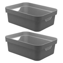 Kit 2 Caixa Plástica 10,5L Organizadora Multiuso Ou Cinza Kit 2 Caixa Plástica 10,5L Organizadora Multiuso Ou Cinza