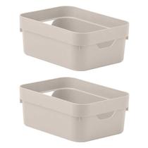 Kit 2 Caixa Plástica 2L Organizadora Multiuso OU Cube Bege Kit 2 Caixa Plástica 2L Organizadora Multiuso OU Cube Bege