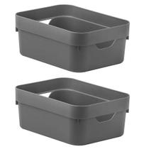 Kit 2 Caixa Plástica 2L Organizadora Multiuso OU Cube Cinza Kit 2 Caixa Plástica 2L Organizadora Multiuso OU Cube Cinza