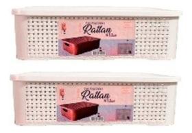 Kit 2 Caixa Rattan 13 Litros Cesto Organizador Com Tampa