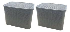 Kit 2 Caixa Rattan 25l Cesto Organizador C/ Tampa Premium