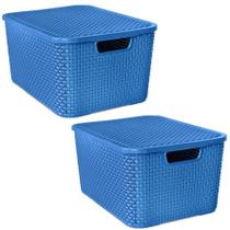 Kit 2 Caixa Rattan Organiza Guarda Brinquedos Tampa 7L ul