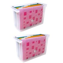 Kit 2 Caixas Arquivos Transparentes 6 Pastas Suspensas Coloridas Dellocolor Organizadores Escritório