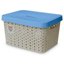 Kit 2 Caixas Cesto Organizador Baby Bear Rosa Azul 17L Trama Rattan Infantil Quarto Criança - Usual