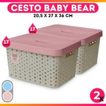 Kit 2 Caixas Cesto Organizador Baby Bear Rosa Azul 17L Trama Rattan Infantil Quarto Criança - Usual