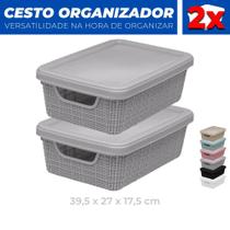 Kit 2 Caixas Cestos Organizador Tampa Armário Gaveta 39x27