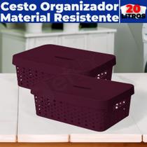 Kit 2 Caixas Cestos Organizadores C/ Tampa Armário Gaveta Lavanderia 20L (46X34)