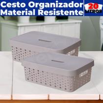 Kit 2 Caixas Cestos Organizadores C/ Tampa Armário Gaveta Lavanderia 20L (46X34)