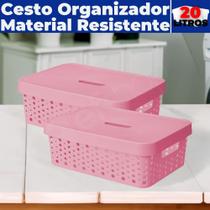 Kit 2 Caixas Cestos Organizadores C/ Tampa Armário Gaveta Lavanderia 20L (46X34)