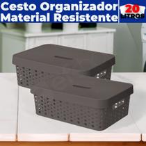 Kit 2 Caixas Cestos Organizadores C/ Tampa Armário Gaveta Lavanderia 20L (46X34)