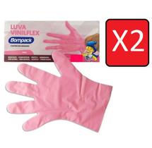 Kit 2 Caixas de Luvas Vinilflex Com 100 Unidades Bompack Rosa