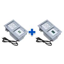 Kit 2 Caixas De Tomadas 4 Blocos 2 Tomadas 10A 3USB 2USB