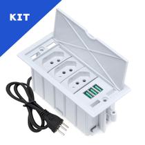 Kit 2 Caixas De Tomadas 4 Blocos Basculante 3 Tom 10A 3USB