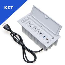 Kit 2 Caixas De Tomadas 7 Bl 4 Tom 10A 2USB (1 Tipo C) Rj-45