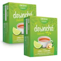 Kit 2 Caixas Desinchá Chá 100% Natural Original Sabor Limão com Gengibre 10 Sachês Cada Pacote 1,5g Saquinhos Kit 2 Caixas Desinchá Chá 100% Natural Original Sabor Limão com Gengibre 10 Sachês Cada Pacote 1,5g Saquinhos