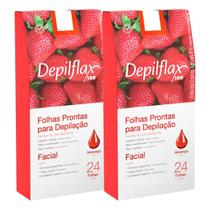 Kit 2 Caixas Folhas Prontas Cera Depilatória Depilação Facial Depilflax Morango Kit 2 Caixas Folhas Prontas Cera Depilatória Depilação Facial Depilflax Morango