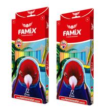 kit 2 Caixas Lápis De Cor Sextavado 12 Cores Pintura - Famix
