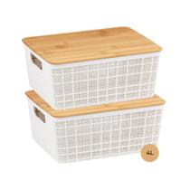 Kit 2 Caixas Multiuso Organizadora Oikos 4 L com Tampa Bambu