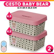 Kit 2 Caixas Organizadora Baby Bear Trama Rattan Infantil Pequena 4,5L Rosa Azul - Usual Utilidades