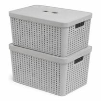 Kit 2 Caixas Organizadora com Tampa 17 Litros Multiuso em Plástico Resistente