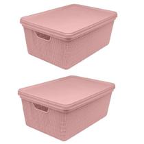 Kit 2 Caixas Organizadora Multiuso Decorativa 1,8L Juta Rosa