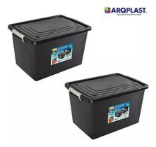 Kit 2 Caixas Organizadora Multiuso Plástica 56l Com Tampa E Trava