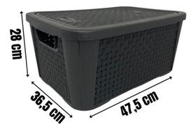 Kit 2 Caixas Organizadora Rattan C/ Tampa Multiuso 42l Preto