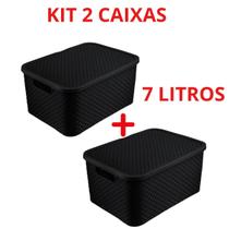Kit 2 Caixas Organizadora Rattan com Tampa 7 Litros Preto Praticidade para Sua Organização Kit 2 Caixas Organizadora Rattan com Tampa 7 Litros Preto Praticidade para Sua Organização