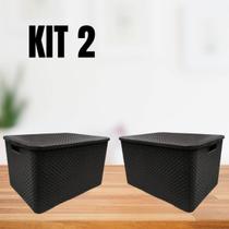 Kit 2 Caixas Organizadora Rattan com Tampa 7 Litros Preto Praticidade para Sua Organização Kit 2 Caixas Organizadora Rattan com Tampa 7 Litros Preto Praticidade para Sua Organização