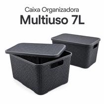 Kit 2 Caixas Organizadora Rattan com Tampa 7 Litros Preto Praticidade para Sua Organização