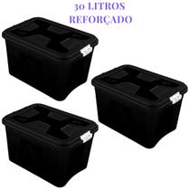 Kit 2 Caixas Organizadoras 30 Litros Preta PP C/ Travas - Uninjet