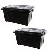 Kit 2 Caixas Organizadoras 60 Litros Pretas Com Rodinhas