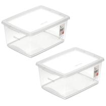 Kit 2 Caixas Organizadoras 7,5L Tampa Click Ordene Transparente Closet Lavanderia