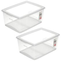 Kit 2 Caixas Organizadoras com Tampa 30L Click Cesto Plástico Escritório Closet Lavanderia