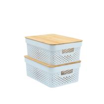 Kit 2 caixas organizadoras com tampa de bambu poá 10l branco - Oikos