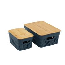 Kit 2 caixas organizadoras com tampa de bambu poá 3,5l e 10l cinza - Oikos