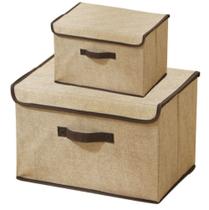 Kit 2 Caixas Organizadoras com Tampa Dobrável TNT e Poliéster para Guarda Roupa Armário Roupas e Objetos