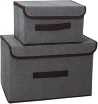 Kit 2 Caixas Organizadoras com Tampa Dobrável TNT e Poliéster para Guarda Roupa Armário Roupas e Objetos