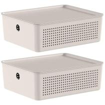 Kit 2 Caixas Organizadoras com Tampa Ou 27x22x9cm Cesto Organizador 5,4L Bege Flow Kit 2 Caixas Organizadoras com Tampa Ou 27x22x9cm Cesto Organizador 5,4L Bege Flow