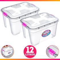 Kit 2 Caixas Organizadoras Container 12 Litros C/ Tampa e Trava
