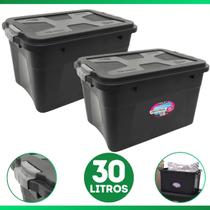 Kit 2 Caixas Organizadoras Container 30 Litros C/ Tampa e Trava Preta