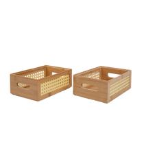 Kit 2 caixas organizadoras empilháveis de bambu e palhinha 24cm - Oikos