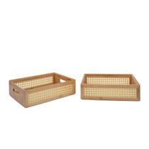 Kit 2 caixas organizadoras empilháveis de bambu e palhinha 32cm - Oikos