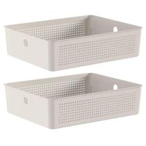 Kit 2 Caixas Organizadoras Flow Bege 34x27x9cm Cesto para Lavanderia Closet Banheiro