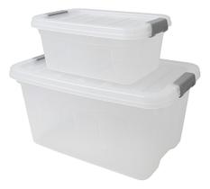 Kit 2 Caixas Organizadoras Grandes Com Tampa Travas Multiuso 20l 11l
