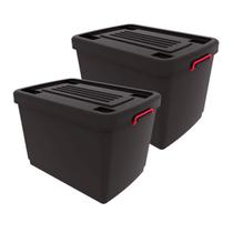 Kit 2 Caixas Organizadoras HeavyBox Plásticas com Rodas Trava 95L Preto