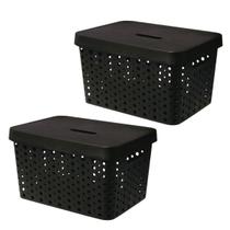 Kit 2 Caixas Organizadoras Multiuso 17 Litros Cada Com Tampa de Fácil Encaixe Alça Vazada