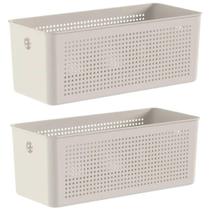Kit 2 Caixas Organizadoras Multiuso 6,6L Flow Cestos Retangulares 33x15cm Bege Ou